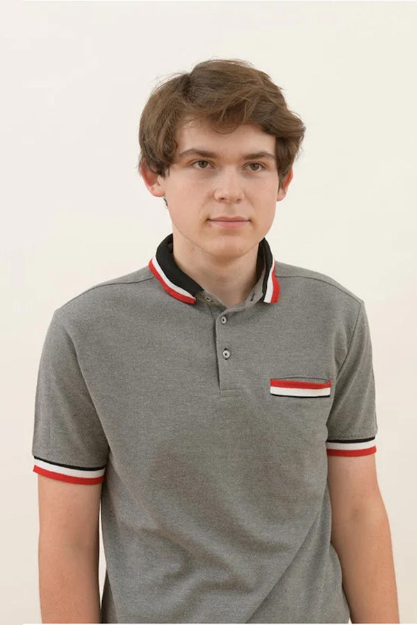 Men's Grey Polo T-Shirt  with Bold Trim Accents