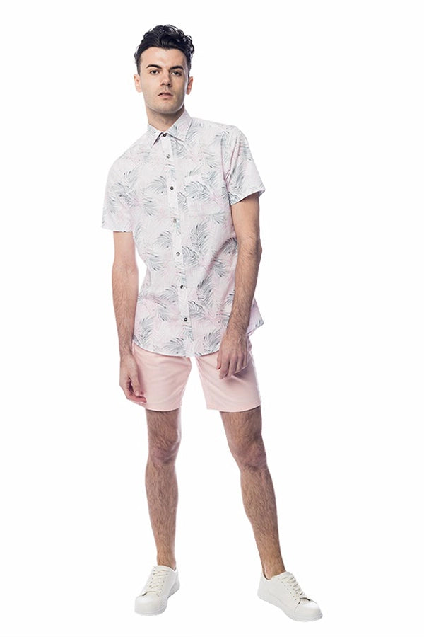 Men's Tropical Pink Printed Short-Sleeve Shirt
