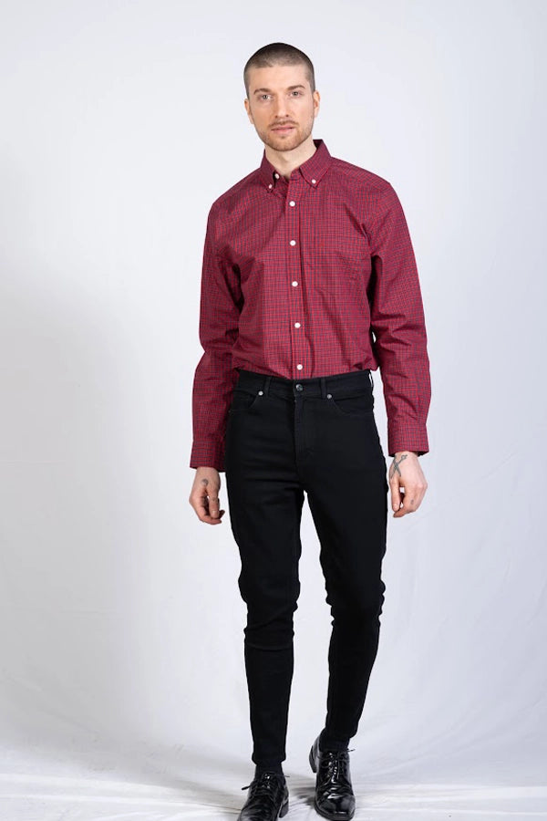 Men's Red Checked Button-Up Shirt