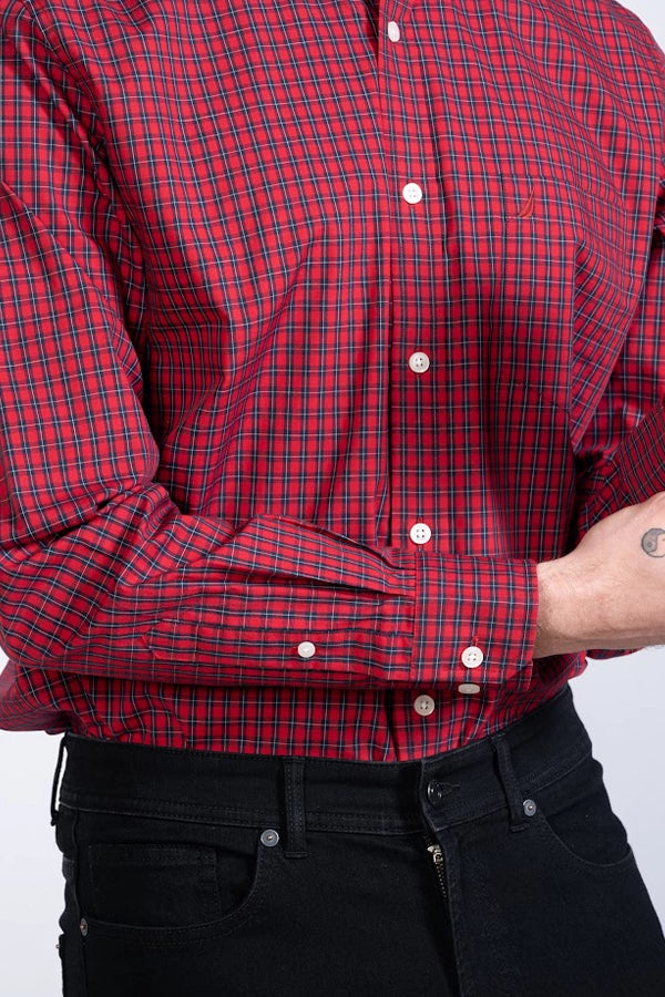 Men's Red Checked Button-Up Shirt