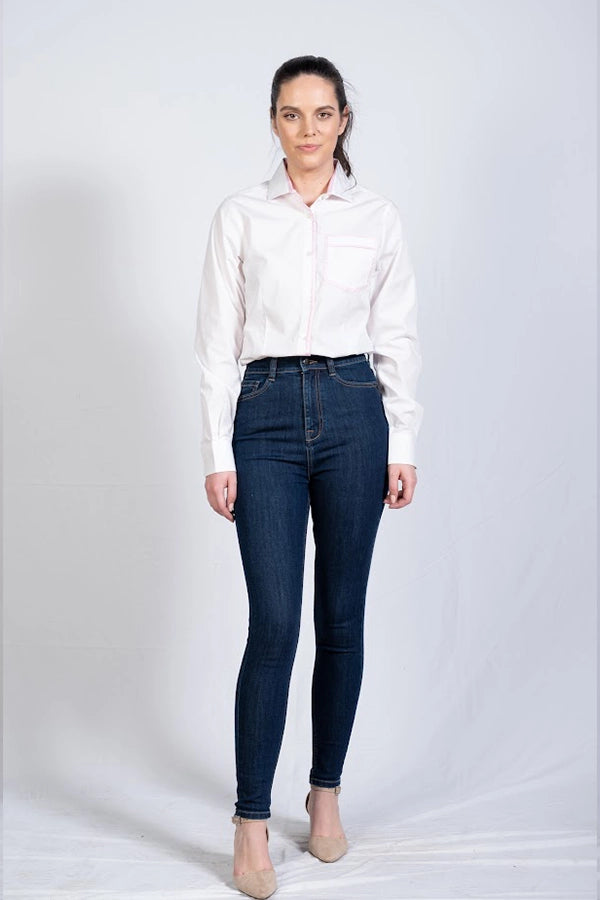 Women's White Shirt with Pink Accent Stitching