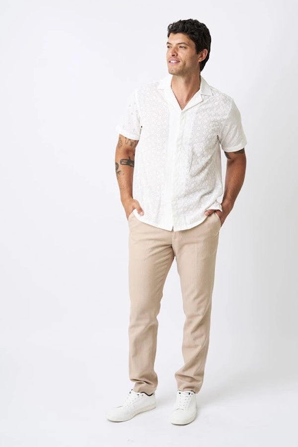 Men’s Short Sleeve Eyelet Embroidered Shirt