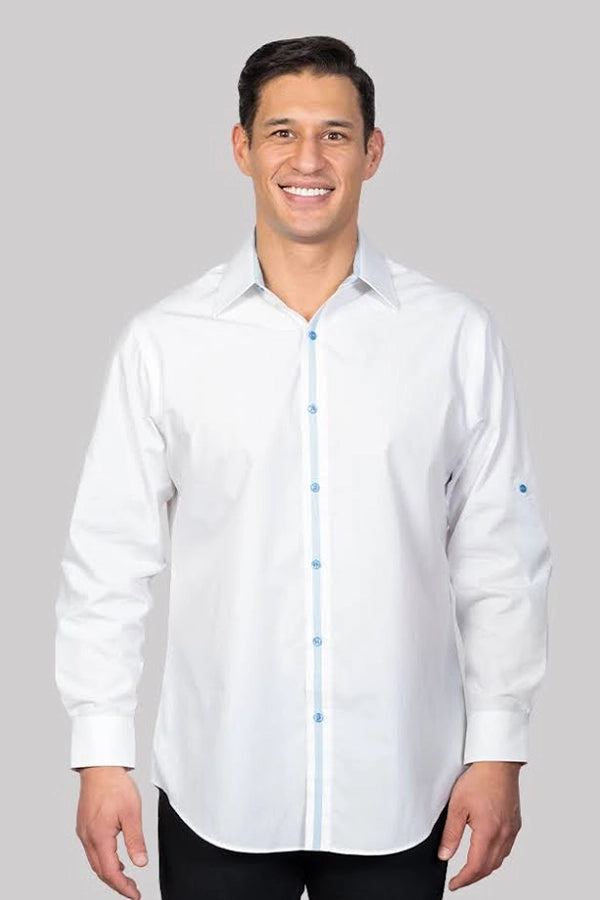 White Button-Down Shirt with Contrasting Details