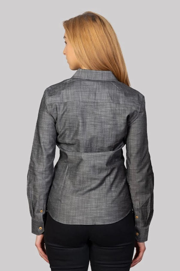 Chic Gray Button-Down Shirt with Yellow Accents