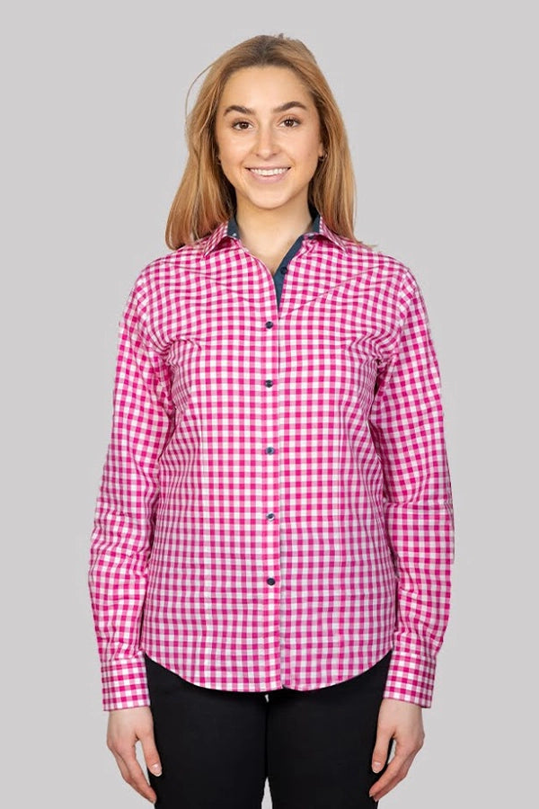 Vibrant Pink Gingham Button-Down Shirt