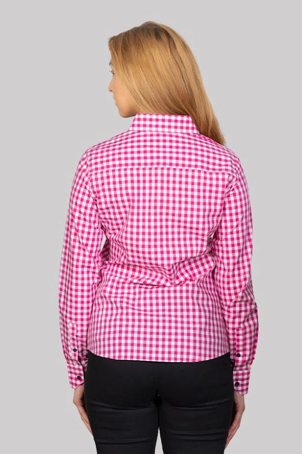 Vibrant Pink Gingham Button-Down Shirt
