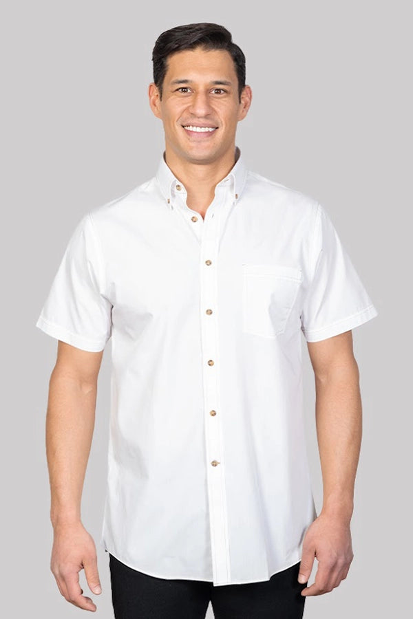 Men's White Short-Sleeve Shirt with Button-Down Collar