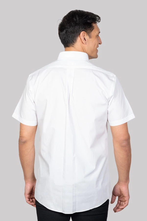 Men's White Short-Sleeve Shirt with Button-Down Collar
