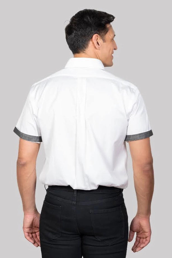 Men's White Short-Sleeve Shirt with Contrast Trim