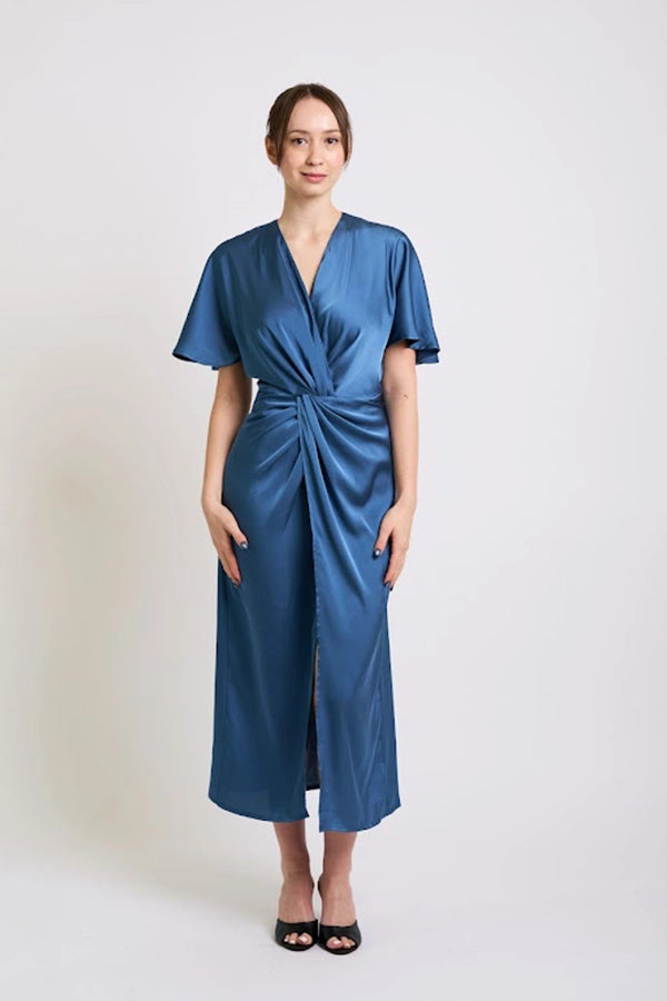 Elegant Teal Satin Midi Dress