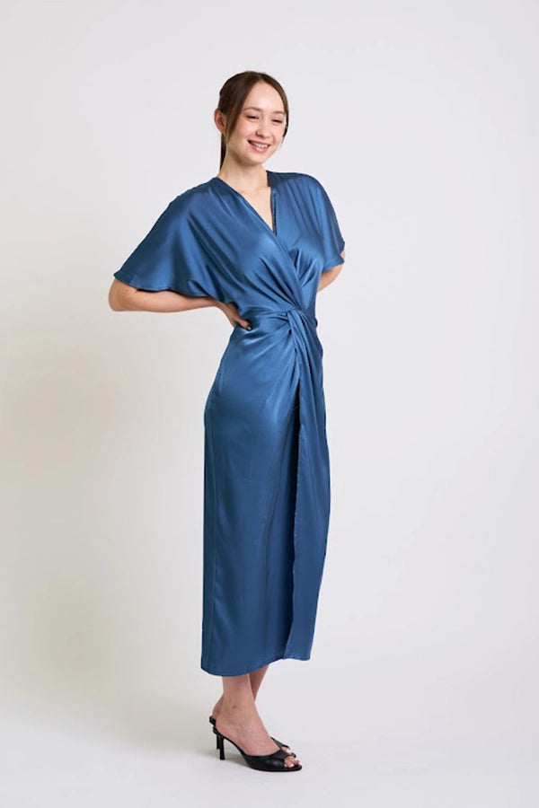 Elegant Teal Satin Midi Dress
