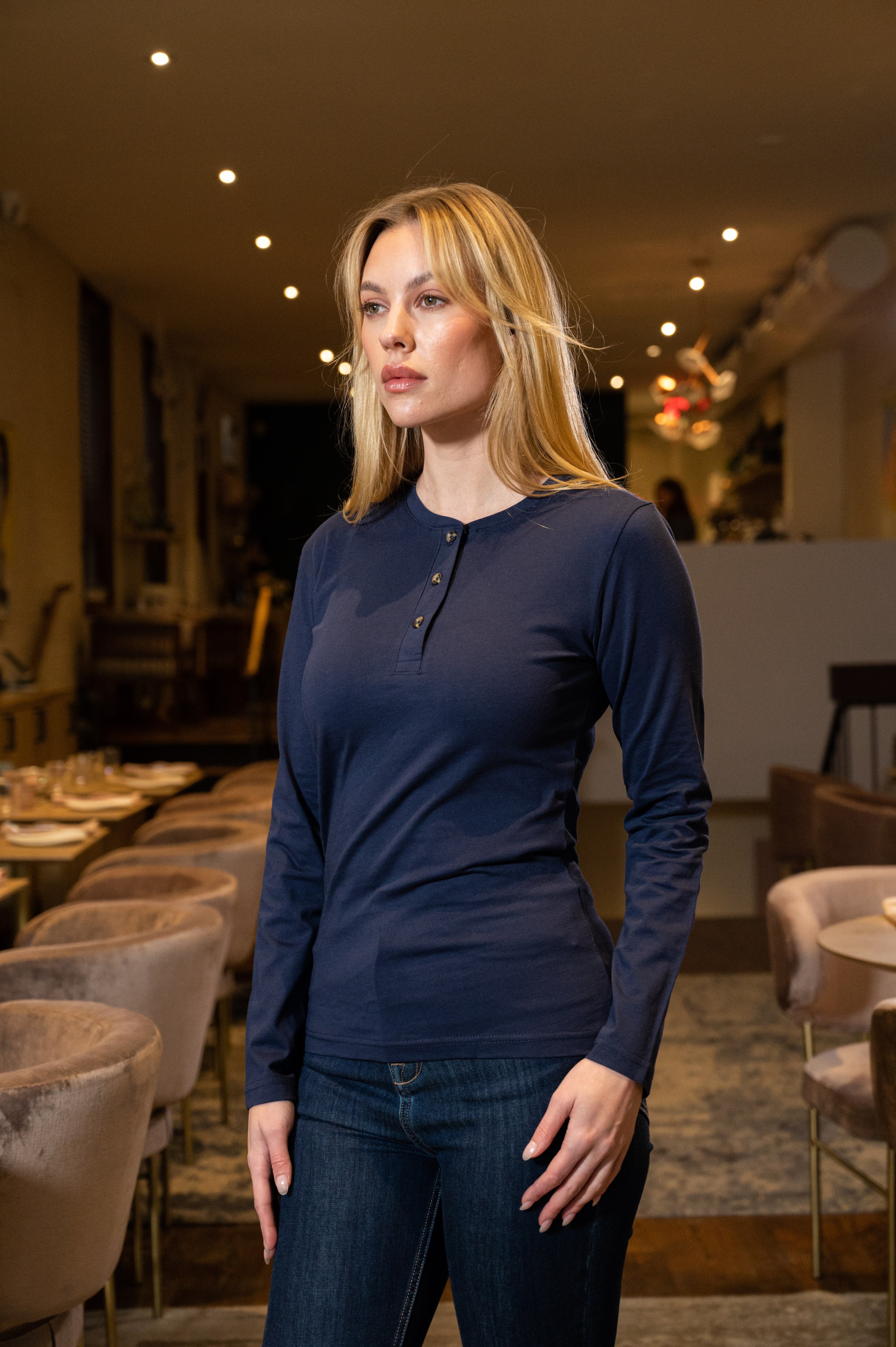 Navy Long-Sleeve  Henley T-Shirt