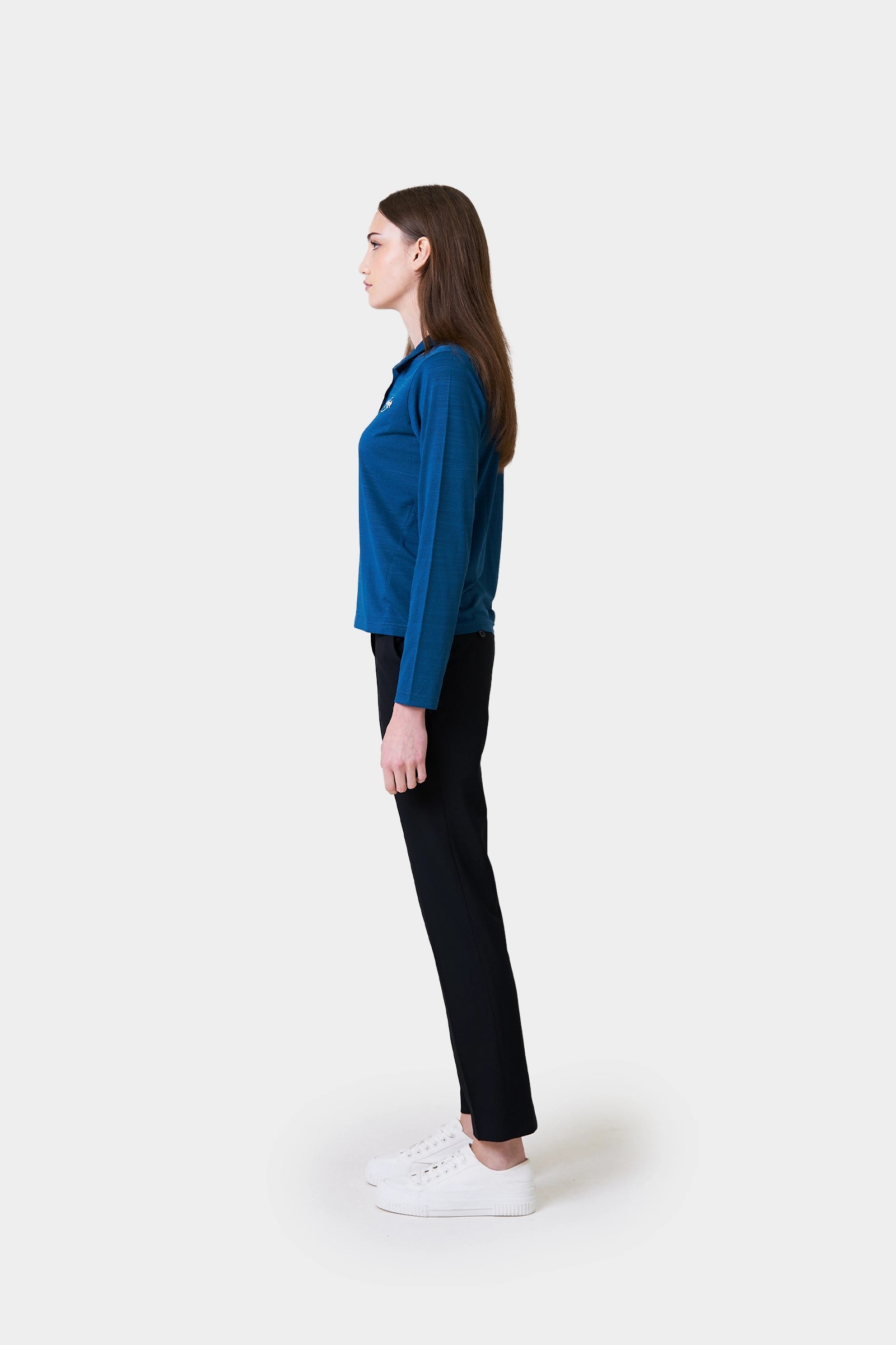 Server Winter Female Teal Long Sleeve Polo Shirt With Logo Print on Chest