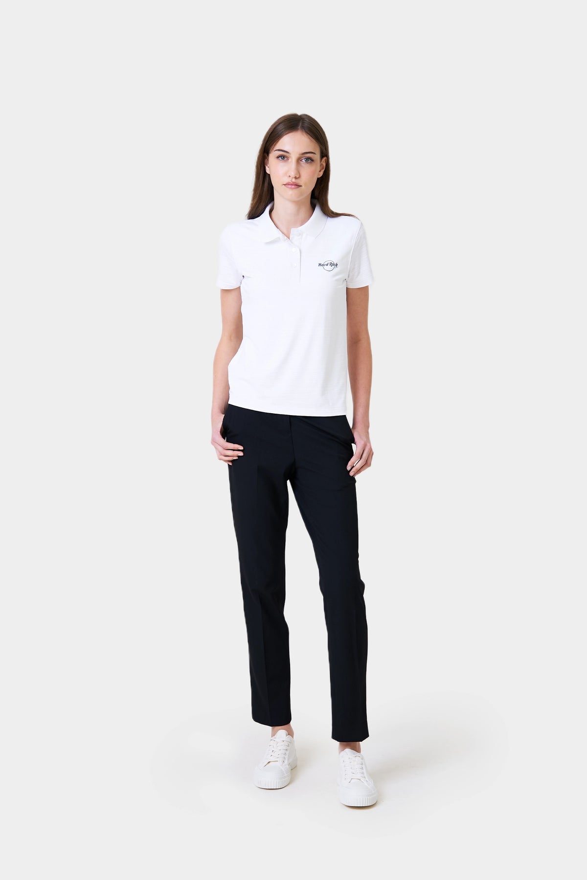 Hostess Summer Female White Short Sleeve Polo Shirt With Logo Print On Chest