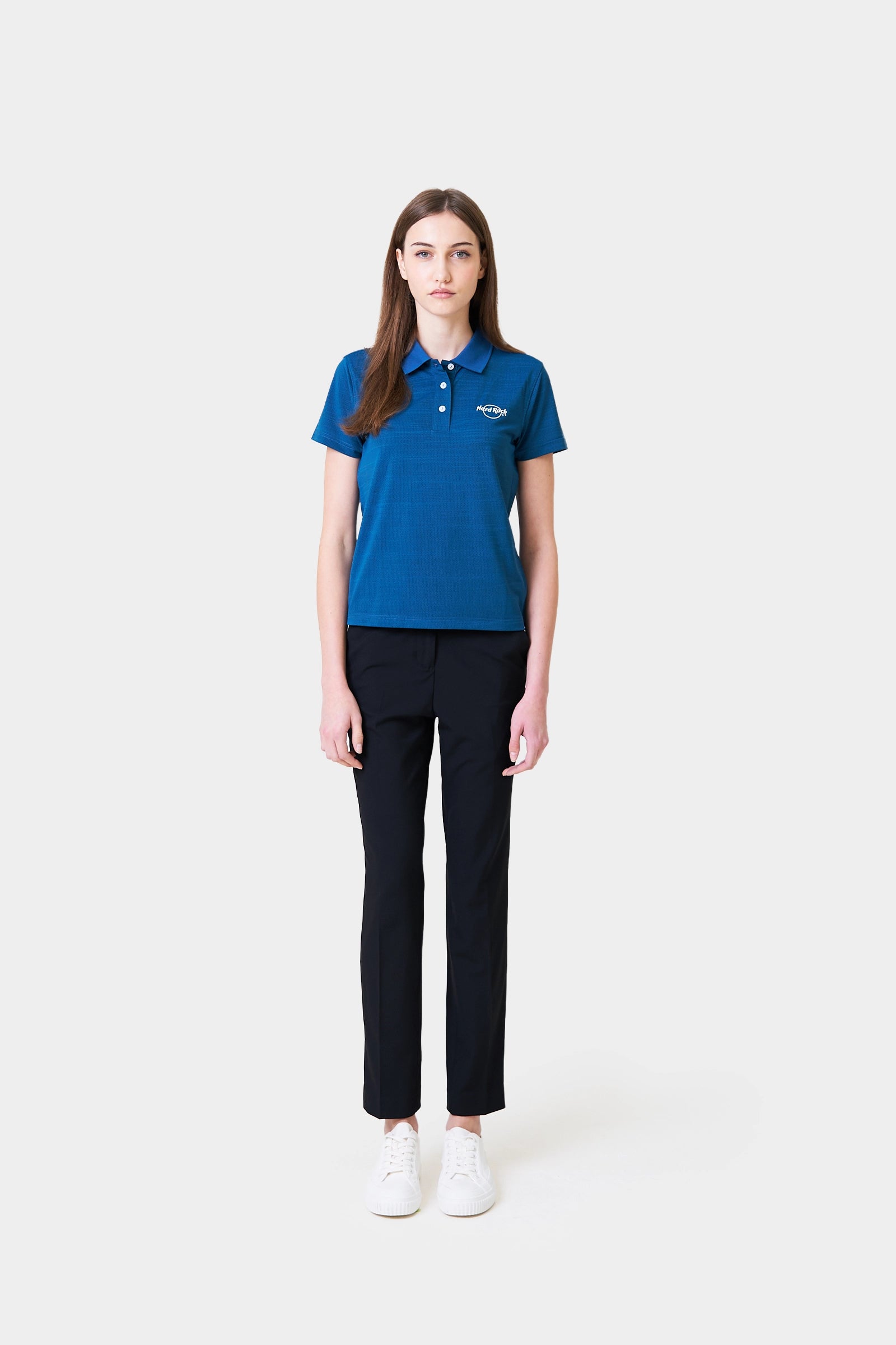 Server Summer Female Teal Short Sleeve Polo Shirt With Logo Print On Chest