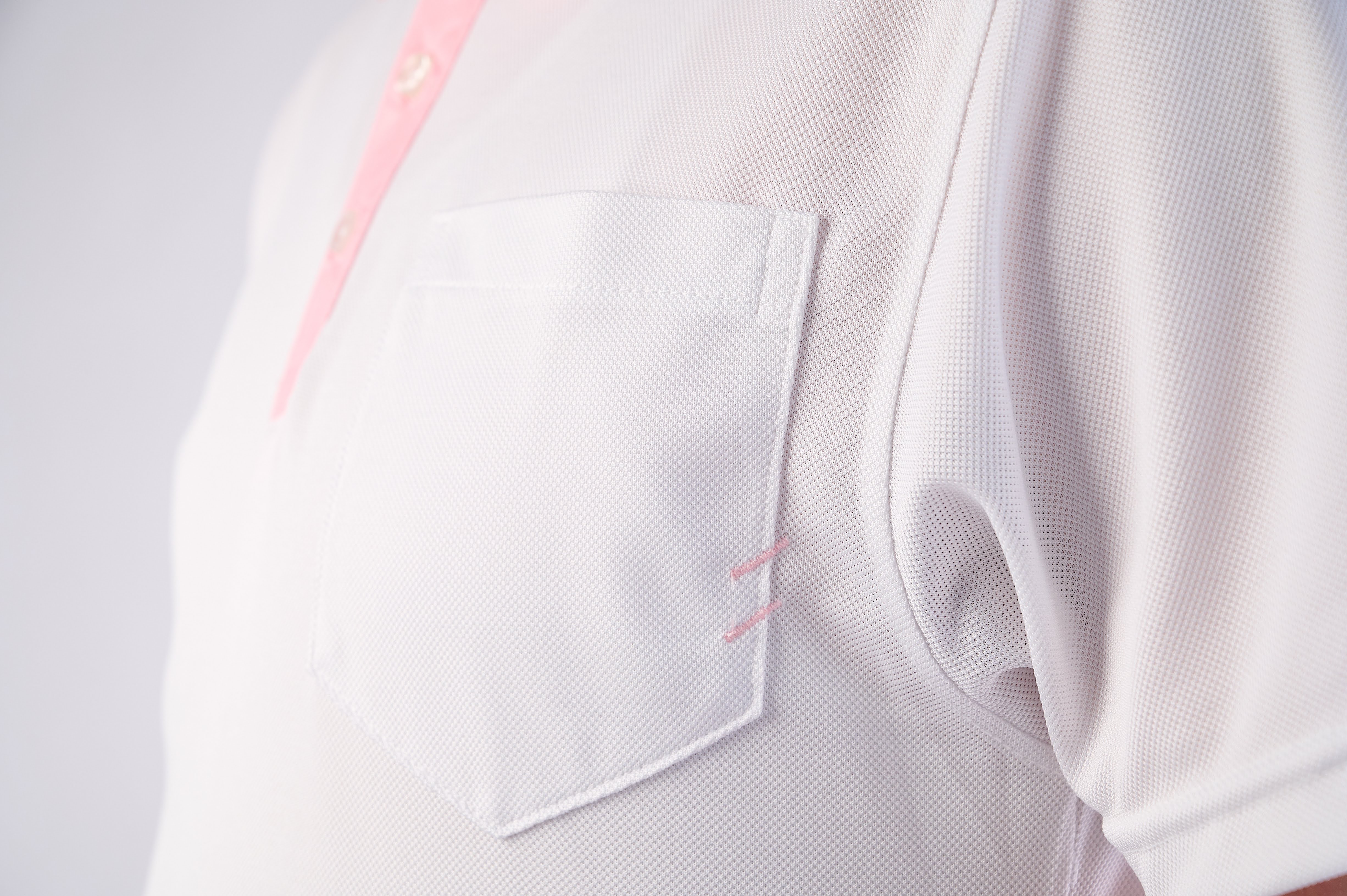 White Polo T-shirt with rose  pink placket