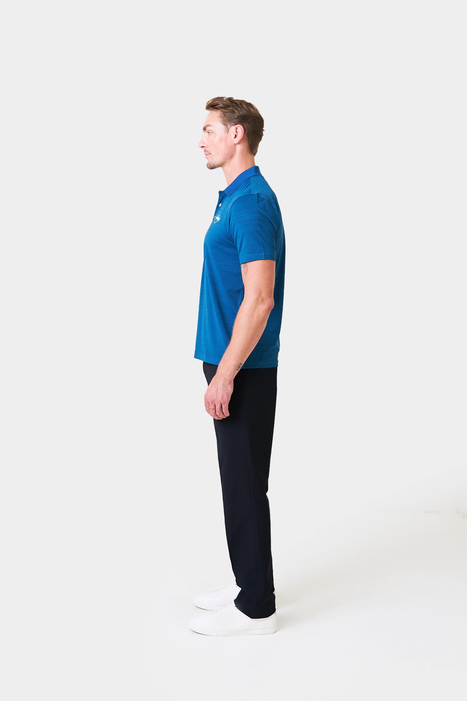 Server Summer Male Teal Short Sleeve Polo Shirt With Logo Print on Chest