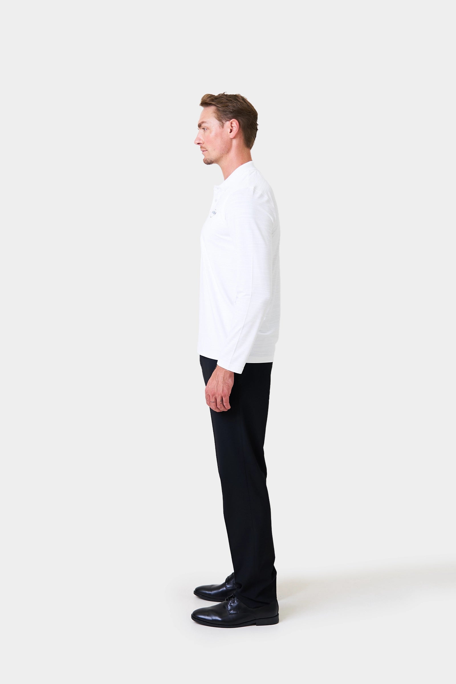 Host Winter Male White Long Sleeve Polo Shirt With Logo Print on Chest