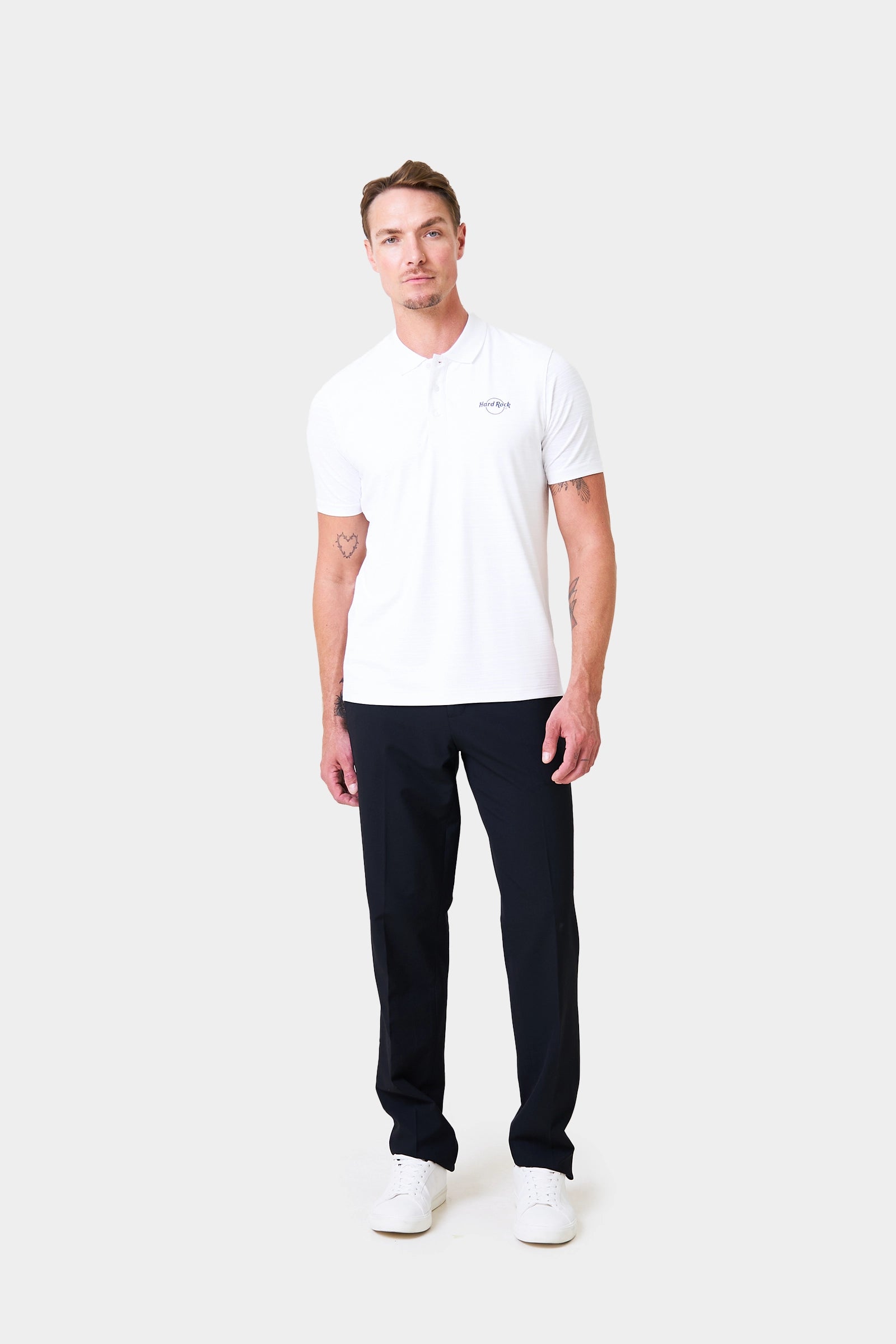 Host Summer Male White Short Sleeve Polo Shirt With Logo Print on Chest