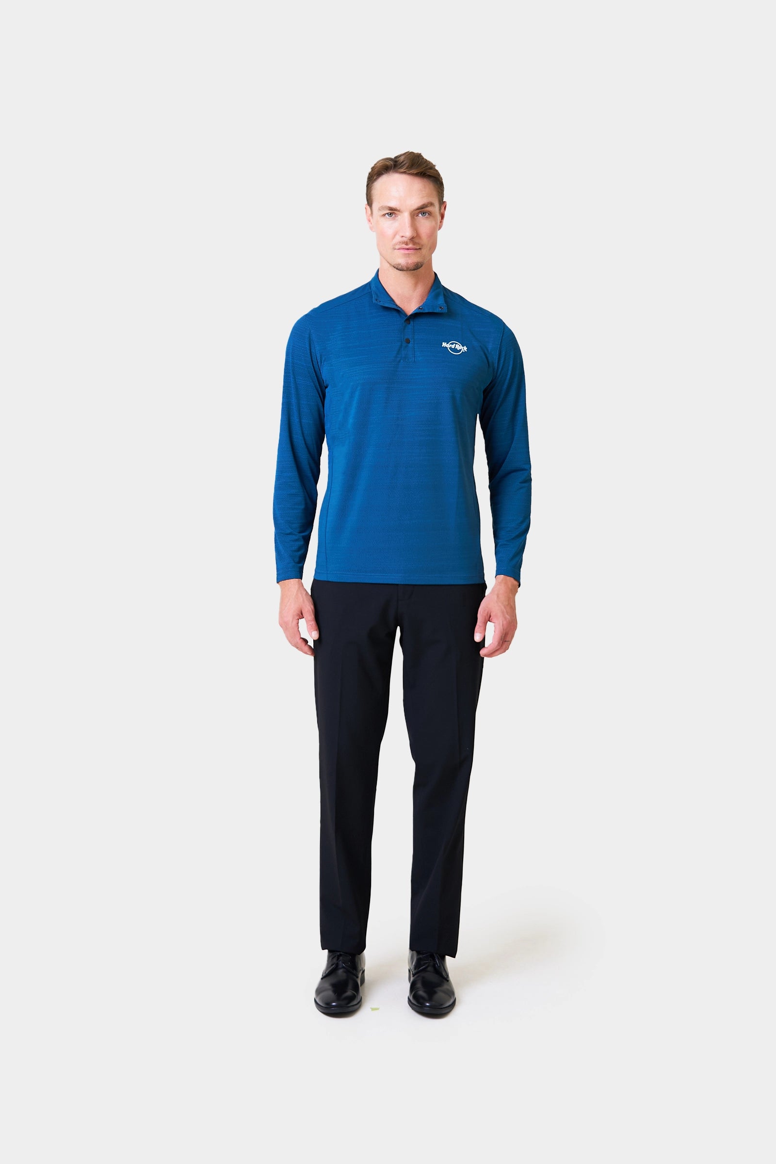 Bartender Winter Men's Teal Long Sleeve Henley Shirt With Logo Print on Chest