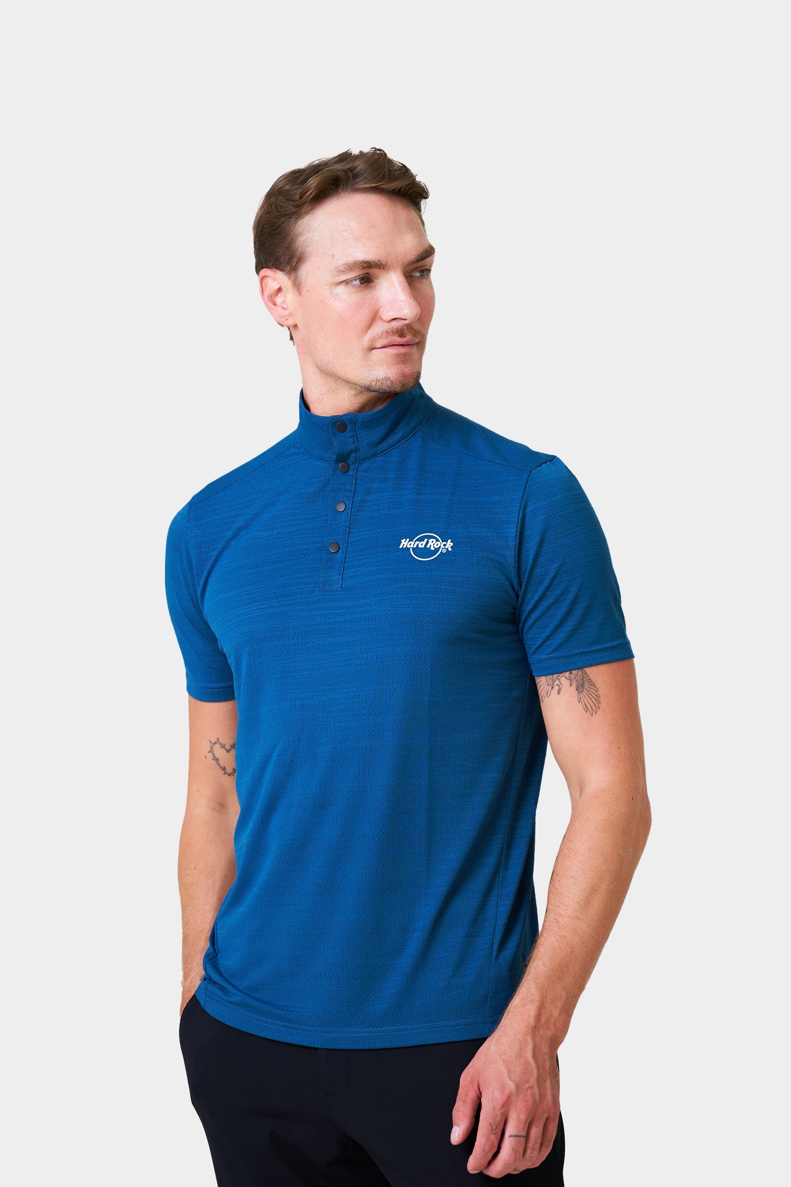 Bartender Summer Men's Teal Short Sleeve Henley Shirt With Logo Print on Chest