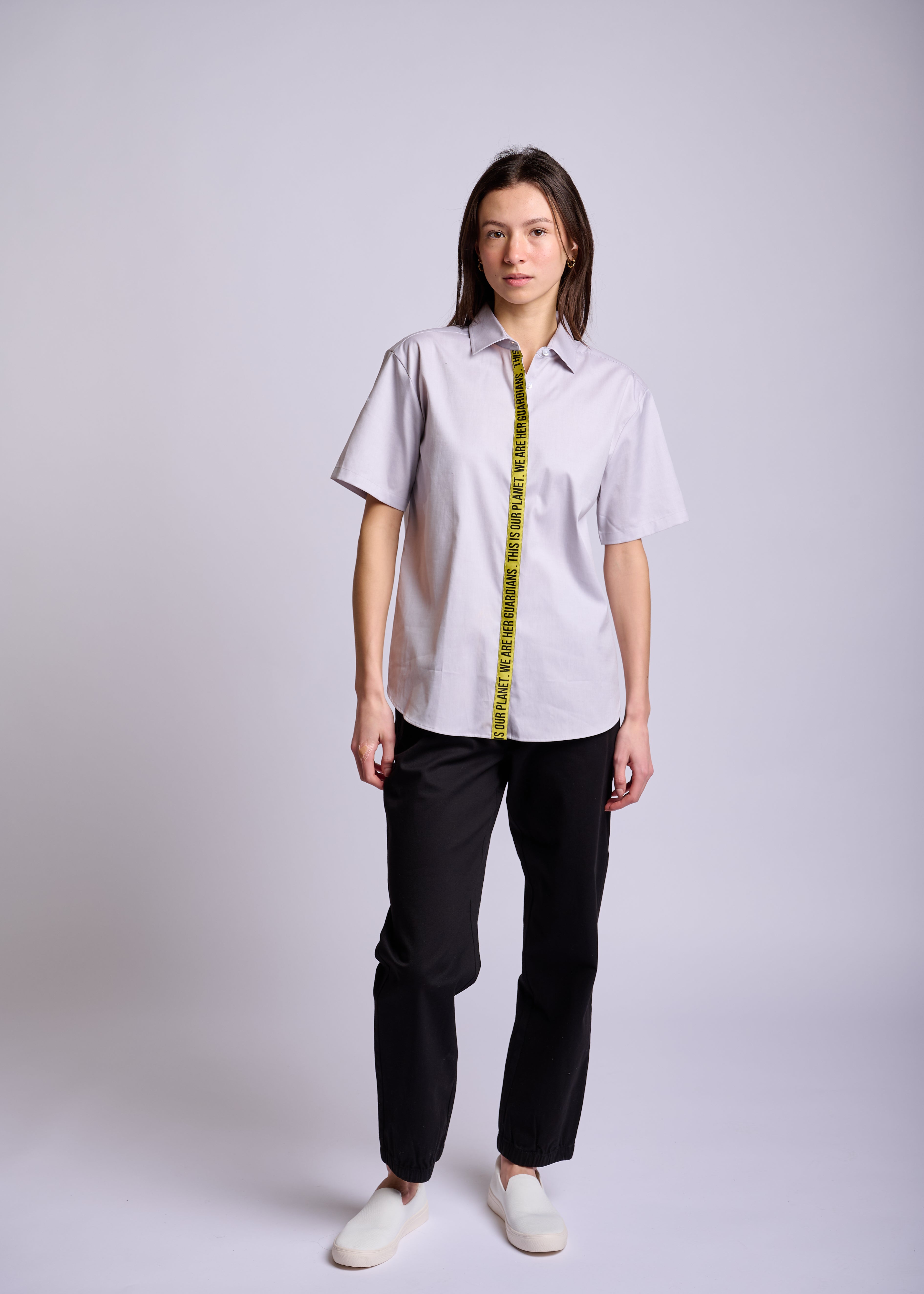 Short sleeve shirt with placket detail