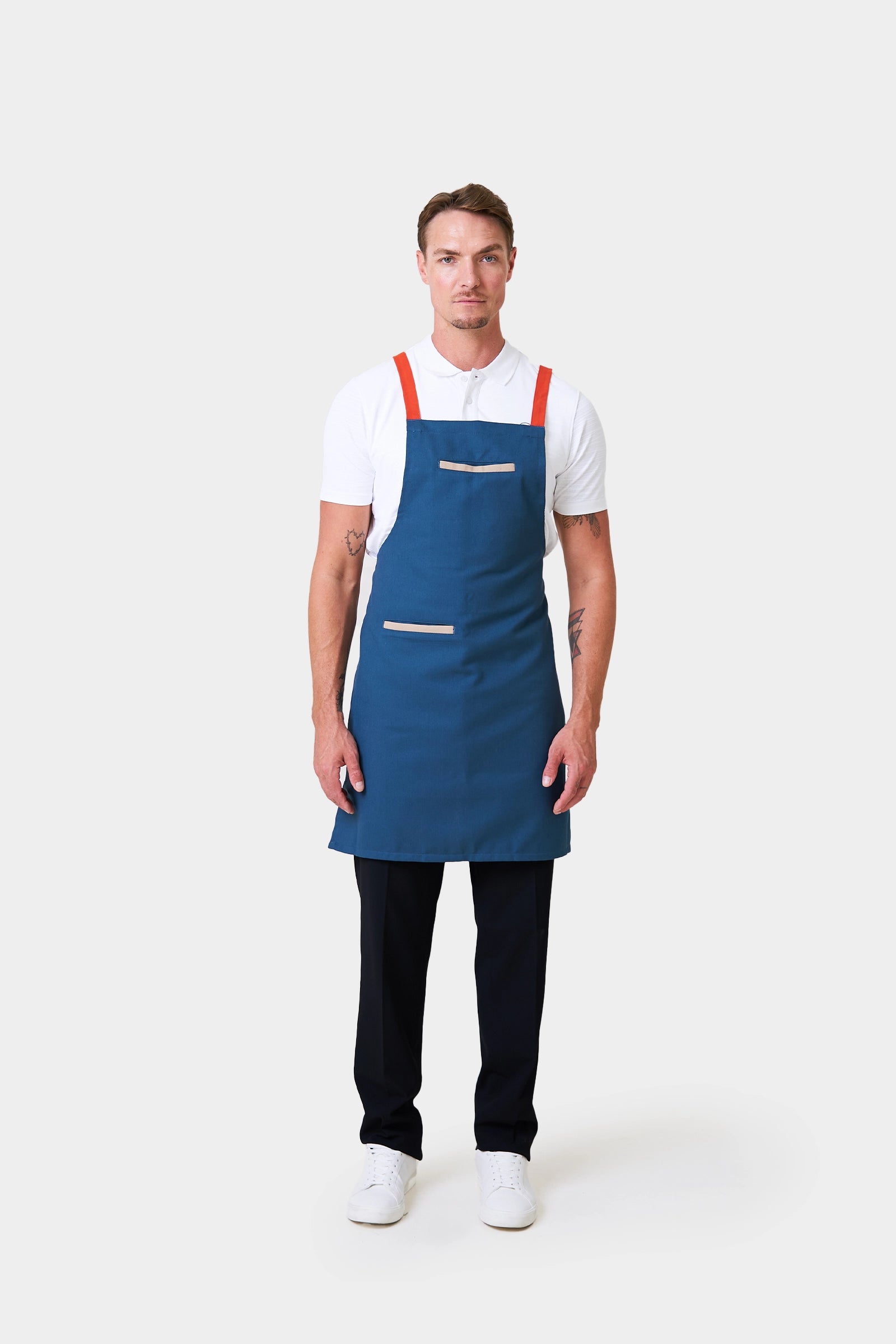 Bussers & Barbacks Unisex Teal Bib Apron With Contrast Piping and Straps