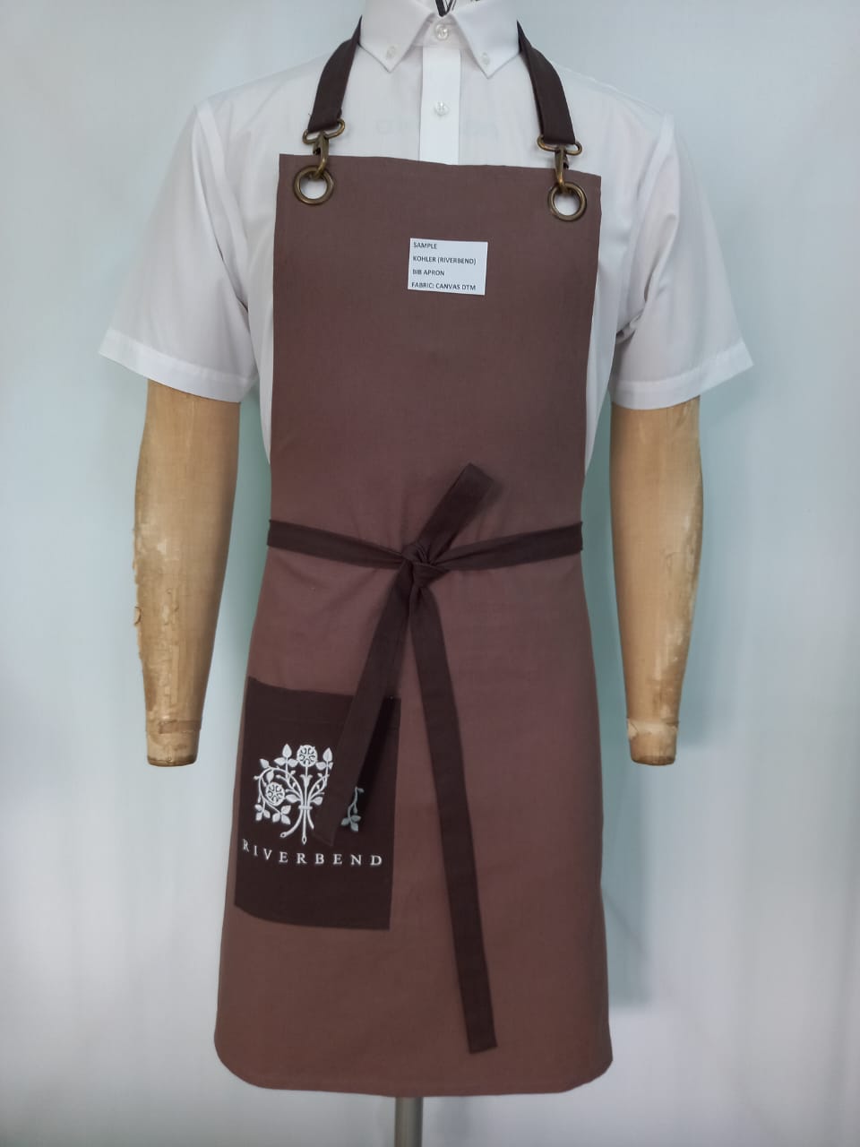 BROWN BIB APRON with side pocket with logo