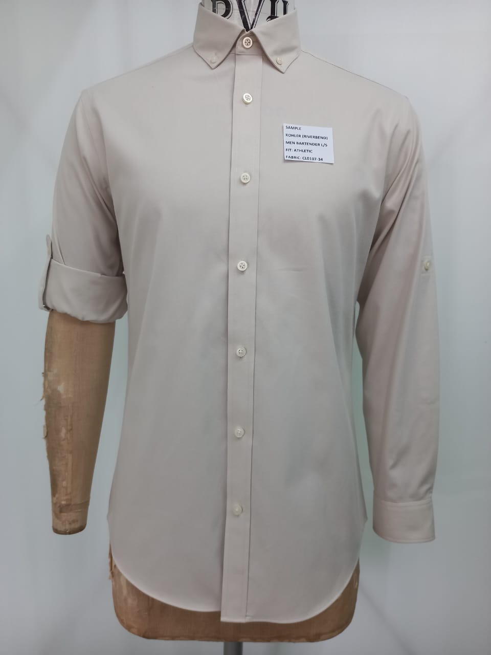 MENS CREAM SEMI SPREAD COLLAR SHIRT WITH ROLL UP TABS