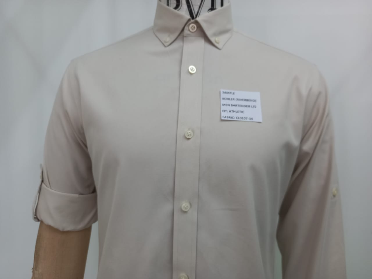 MENS CREAM SEMI SPREAD COLLAR SHIRT WITH ROLL UP TABS