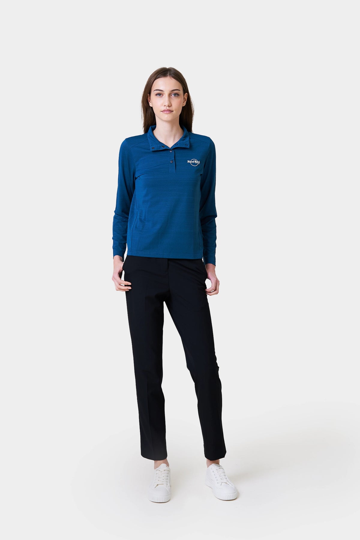 Bartender Winter Women's Teal Long Sleeve Henley Shirt With Logo Print on Chest