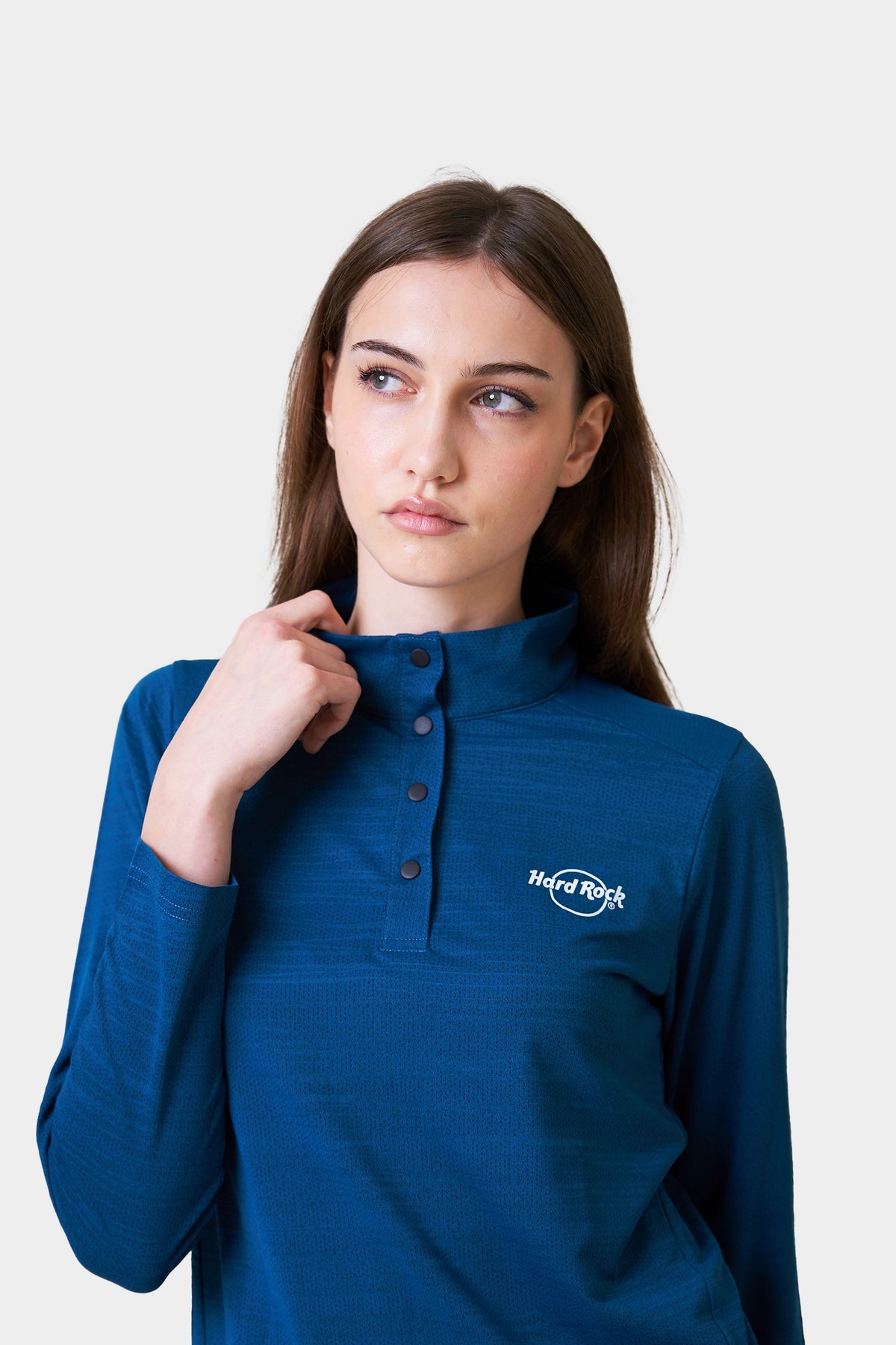 Bartender Winter Women's Teal Long Sleeve Henley Shirt With Logo Print on Chest
