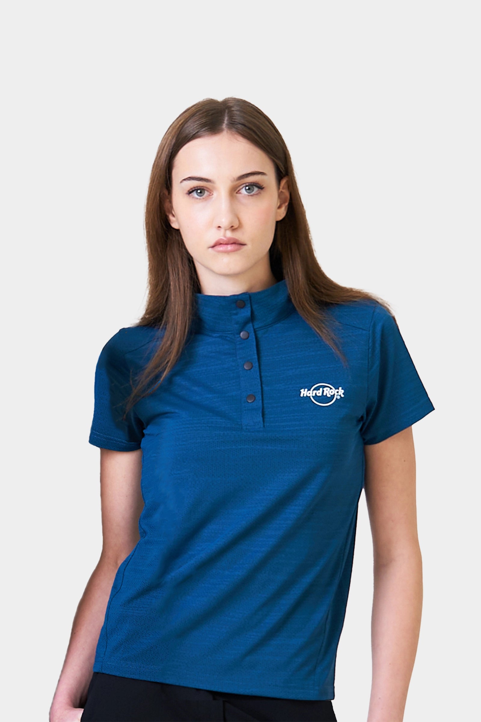 Bartender Summer Women's Teal Short Sleeve Henley Shirt With Logo Print on Chest