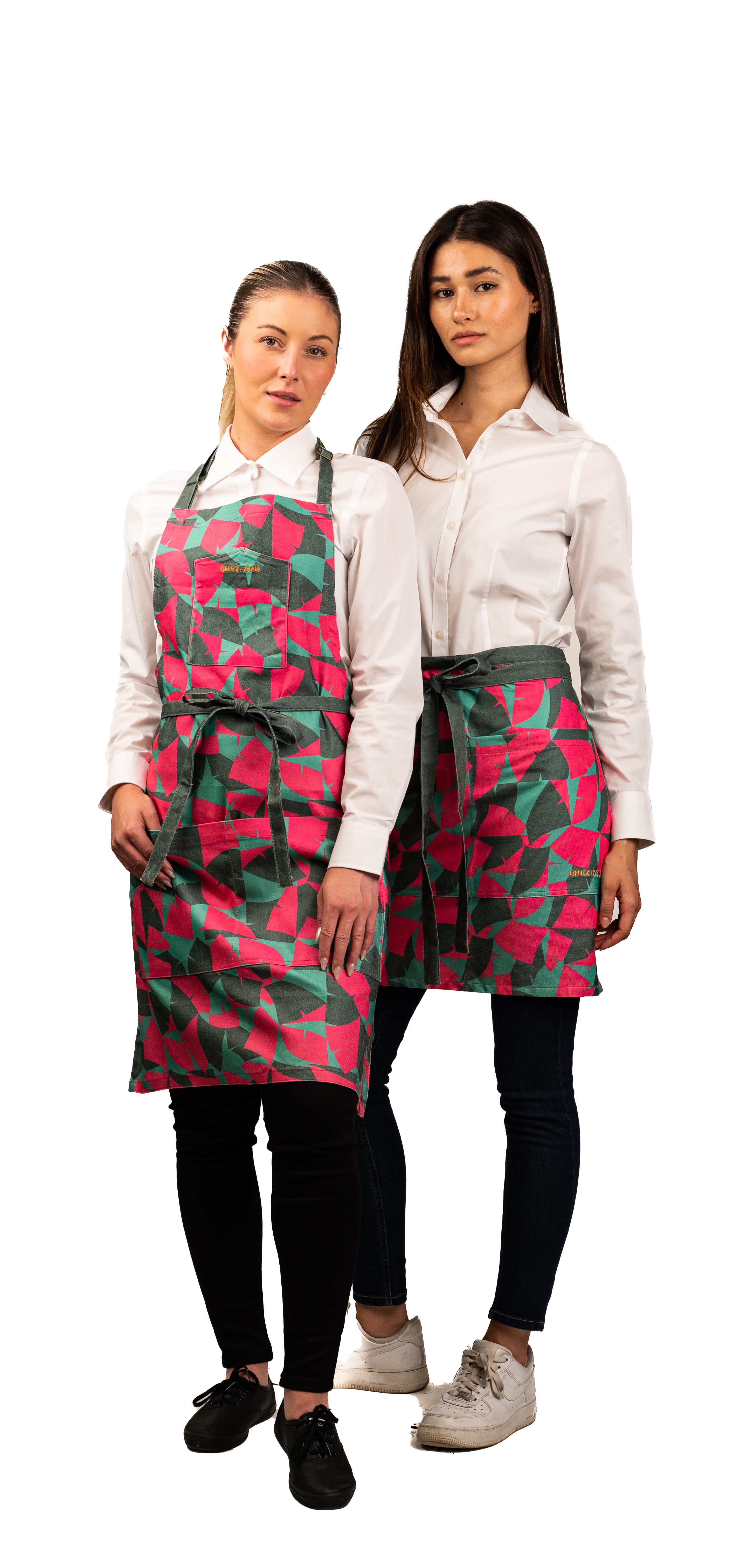 Custom Printed Bib and Bistro Aprons with Green Contrast Straps