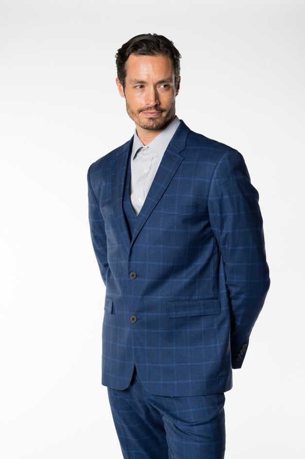 Blue Plaid Style Suit Jacket