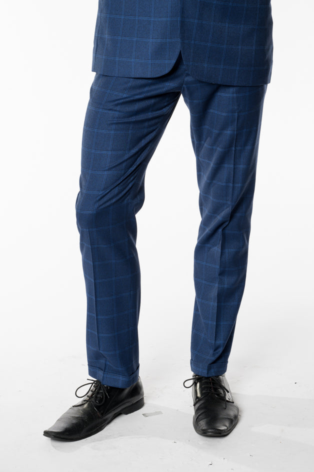 Blue Plaid Style Suit Pants