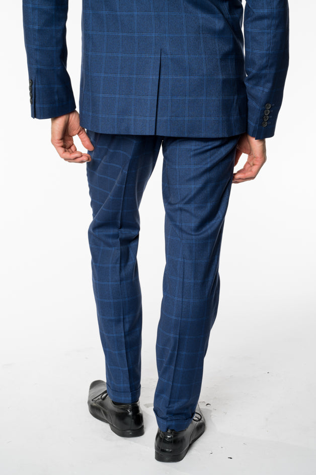 Blue Plaid Style Suit Pants