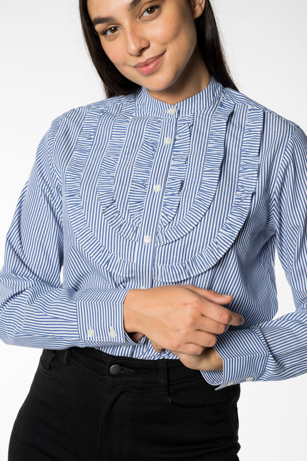Blue Ruffle Detail Dress Shirt