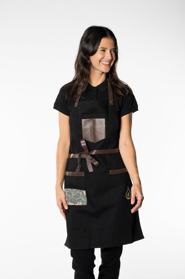 Black Bistro Apron with Leather Detailing