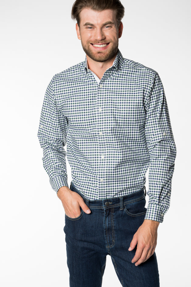 Blue and Green Gingham Long Sleeve Shirt