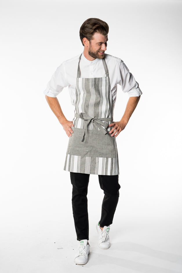 Grey and White Striped Apron