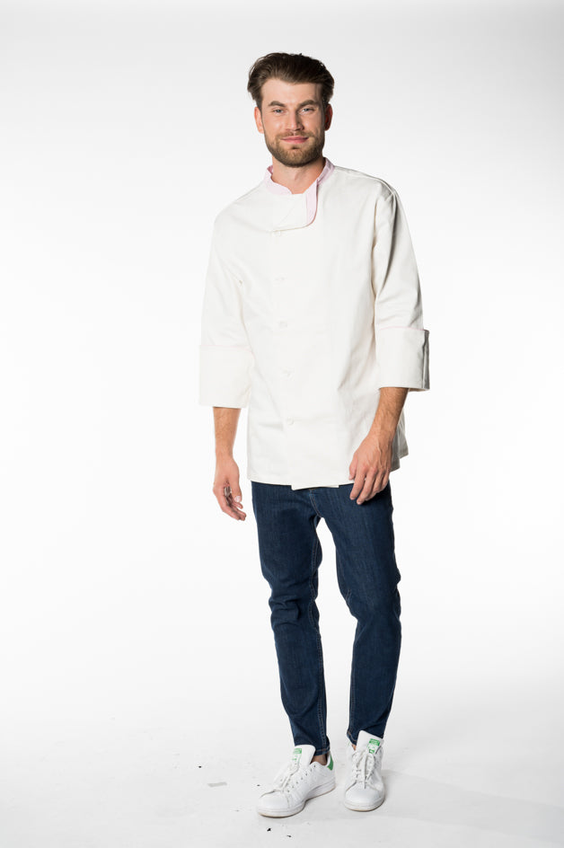 White Chef Coat with Pink Detail