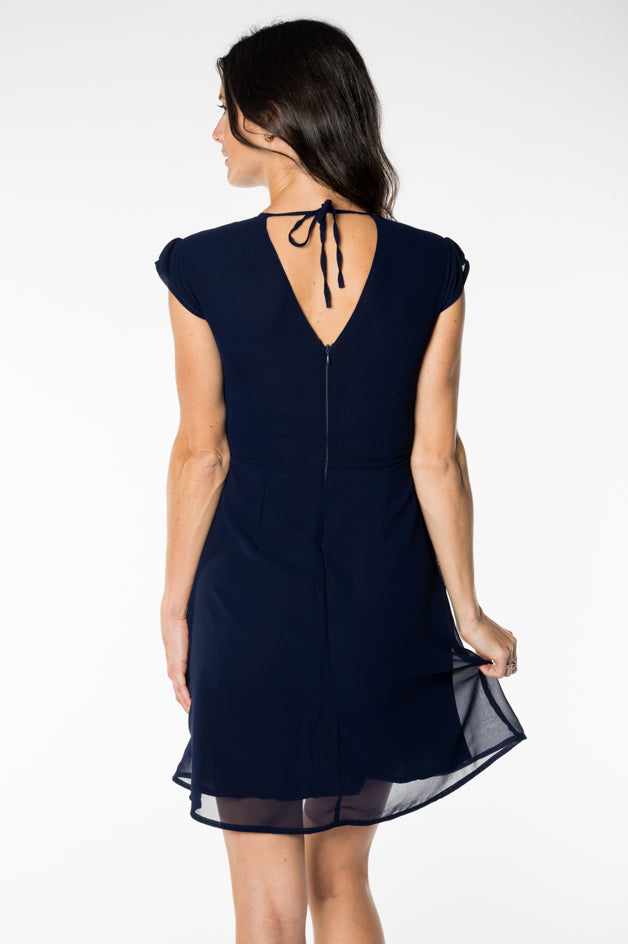 Blue Short Sleeve Tie Back Dress