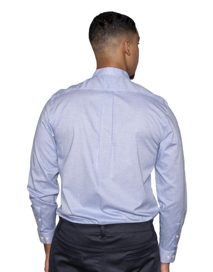 Men's Blue Button Front, Mandarin Collar Shirt - Kloth Studio Inc. - klothstudio.com