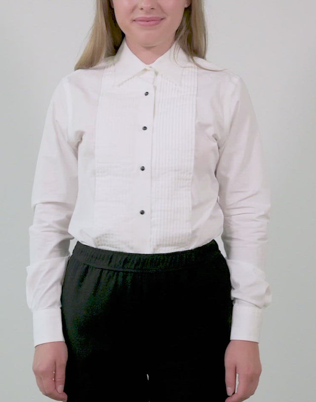 Women’s White Tuxedo Button Down Dress Shirt