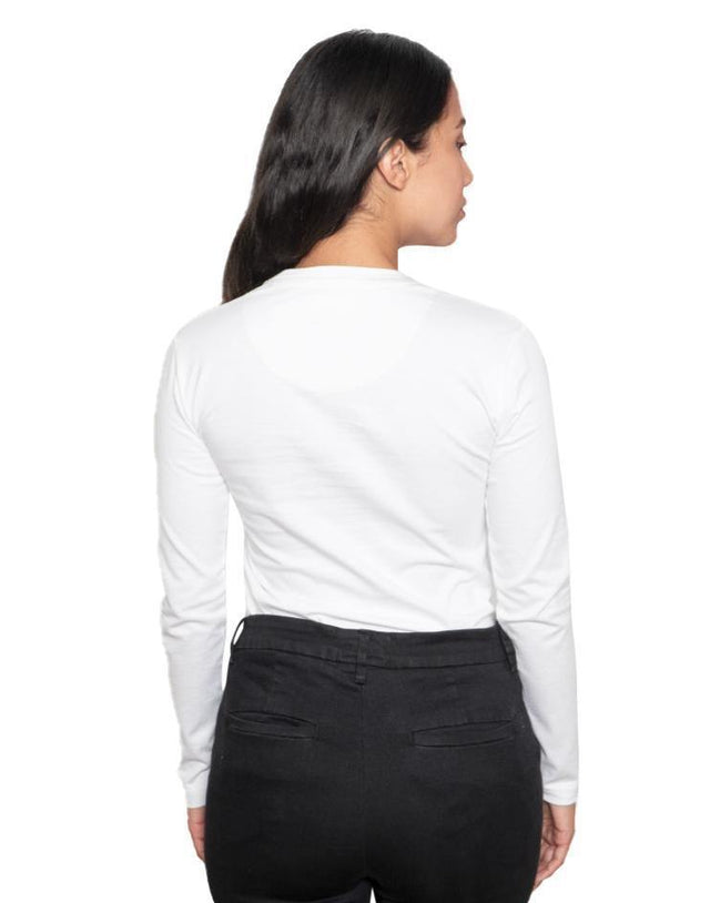 Women’s White Classic Long Sleeve V-Neck Shirt - Kloth Studio Inc. - klothstudio.com