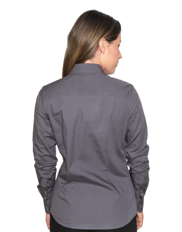 Women’s Classic Dark Grey Button Front, Collar Dress Shirt - Kloth Studio Inc. - klothstudio.com