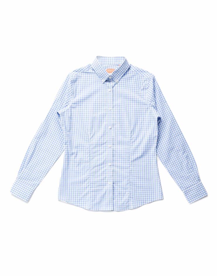 Women’s Blue and White Gingham Button Front, Collar Dress Shirt - Kloth Studio Inc. - klothstudio.com