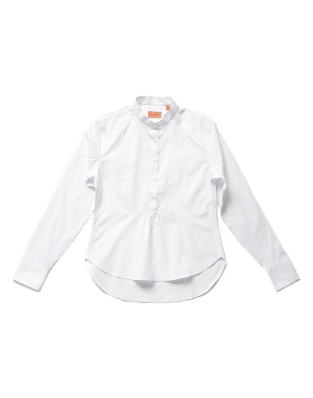 Women’s White Bib, Mandarin Collar Shirt - Kloth Studio Inc. - klothstudio.com