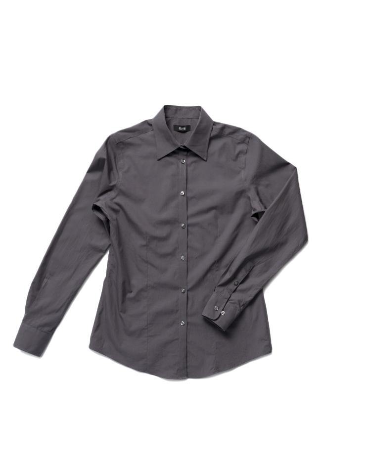 Women’s Classic Dark Grey Button Front, Collar Dress Shirt - Kloth Studio Inc. - klothstudio.com